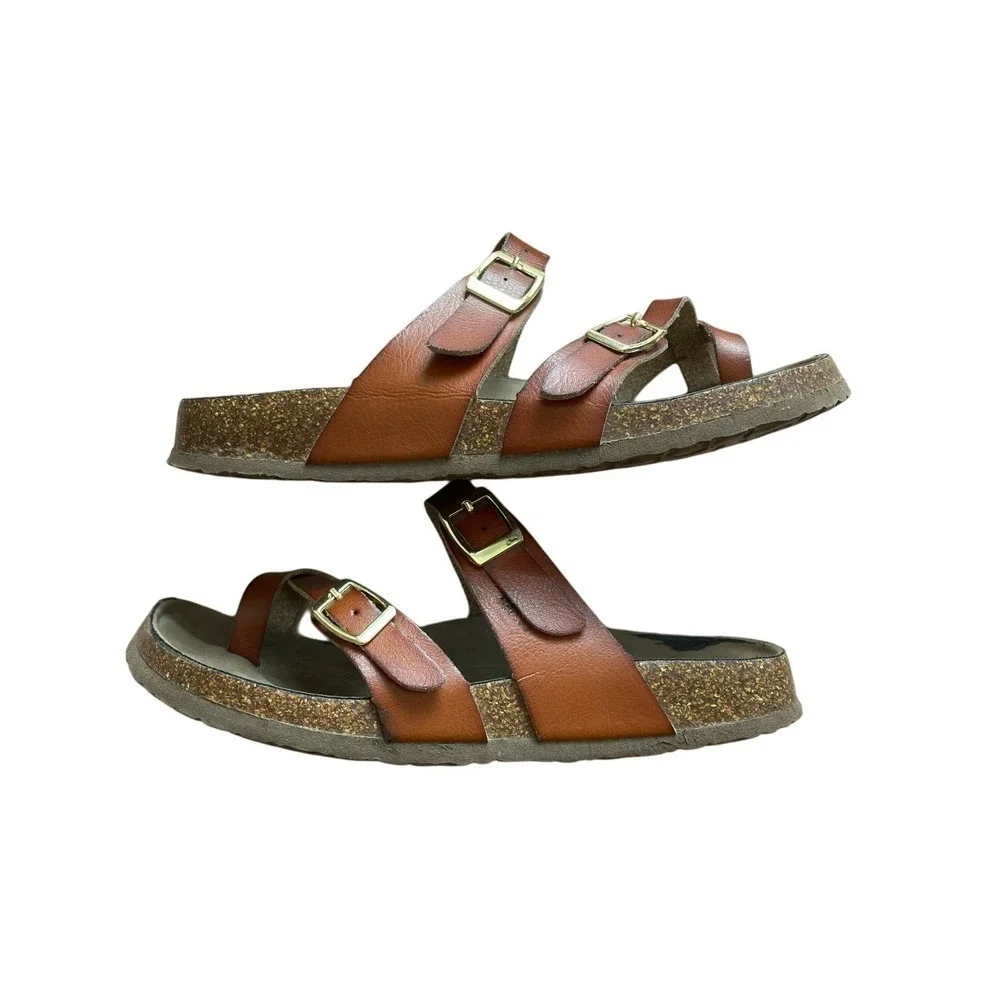 Madden Girl Mayari Birkenstock Style Strappy Cork Sandals Camel Tan Size 7*
